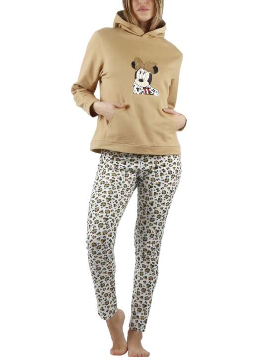 56983AD Pyjama tenue pantalon top à capuche Minnie Leopardo Disney Admas Marron face