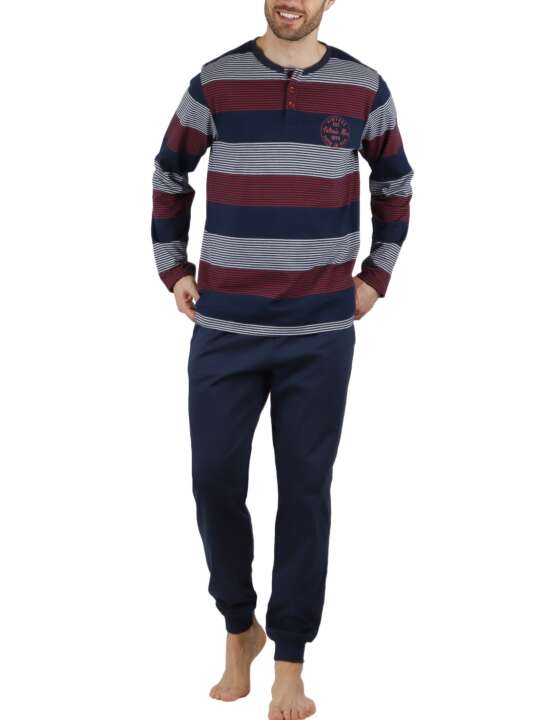 56401AD Pyjama tenue d'intérieur pantalon et haut Rayas Stamp Antonio Miro Admas Bleu Marine face