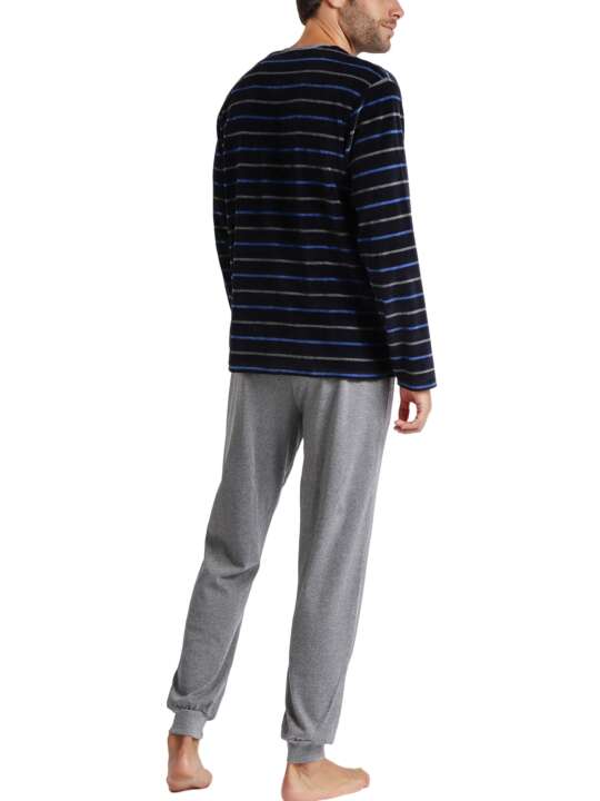 56575AD Pyjama tenue d'intérieur pantalon et haut Velour Blues Admas Bleu Marine face