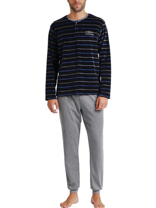 56575AD Pyjamas trousers and top Velour Blues Admas Navy Blue face