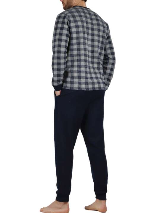 56577AD Pyjama tenue d'intérieur pantalon et haut manches longues Vichy Admas Bleu face