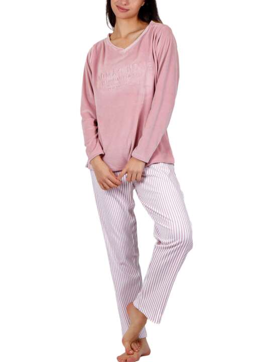 56190AD Pyjama tenue d'intérieur pantalon top manches longues Comfort Home Admas Rose face