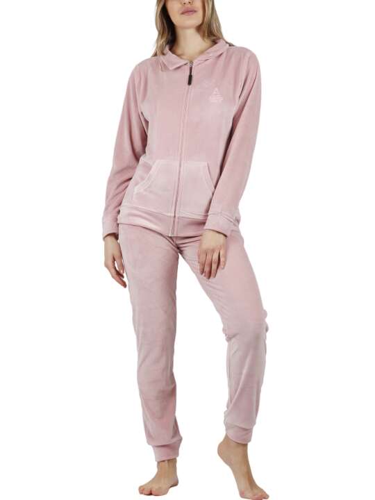 56191AD Pyjama tenue d'intérieur pantalon veste zippée Soft Home Admas Rose face