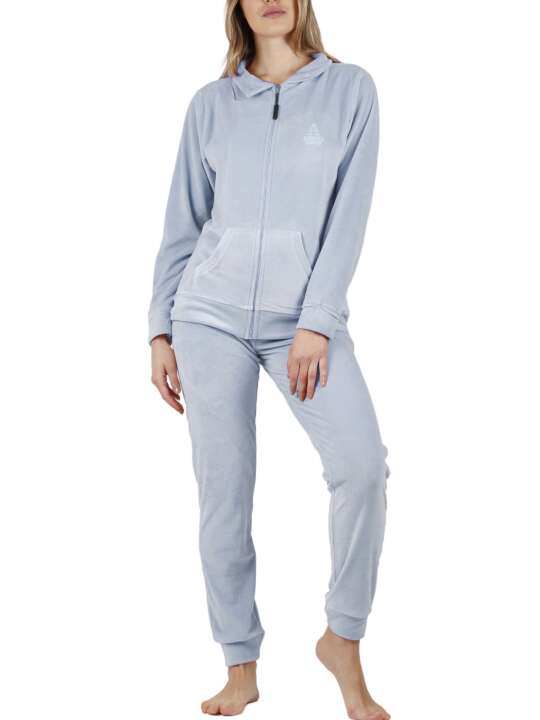 56191AD Pyjama tenue d'intérieur pantalon veste zippée Soft Home Admas Bleu face