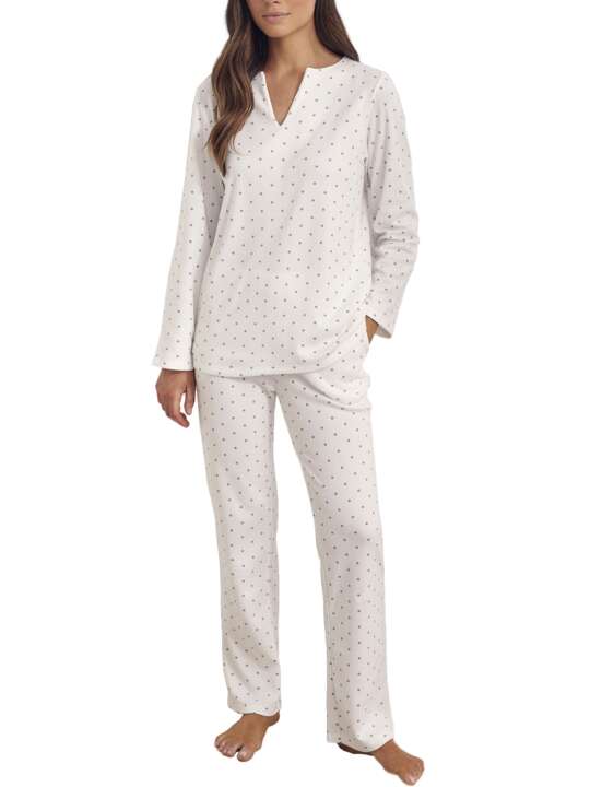 P5276SE Pyjama tenue d'intérieur pantalon tunique manches longues Dots Selmark Blanc face