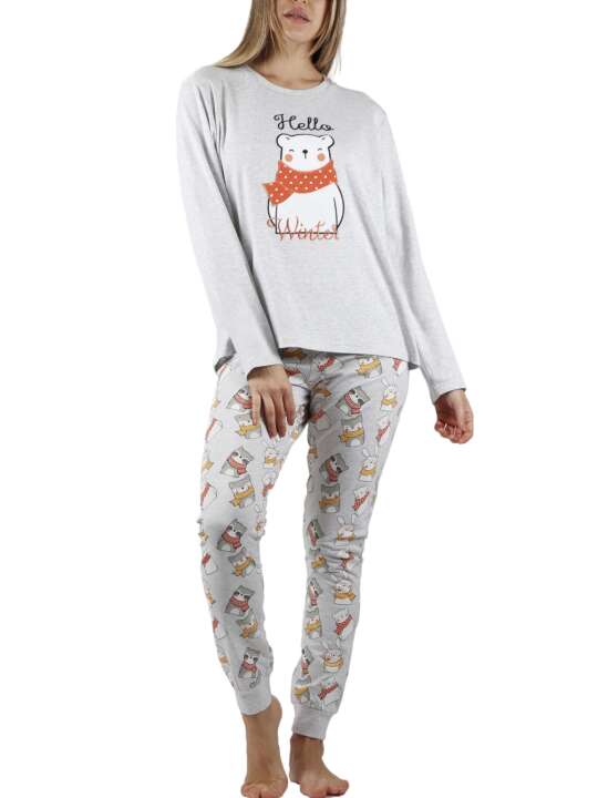 56150AD Pyjama tenue d'intérieur pantalon et haut Hello Winter Admas Gris face