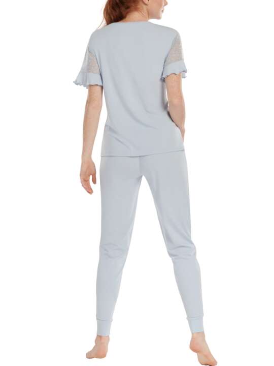 63452LI Pyjama tenue d'intérieur pantalon top manches courtes Smooth Lisca Cheek Bleu Ciel face