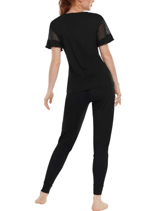 63452LI Pyjama tenue d'intérieur pantalon top manches courtes Smooth Lisca Cheek Noir face