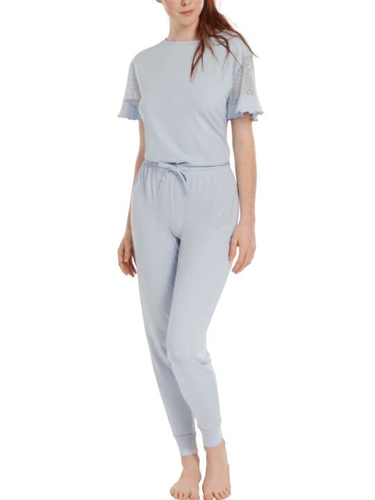 63452LI Pyjama tenue d'intérieur pantalon top manches courtes Smooth Lisca Cheek Bleu Ciel face