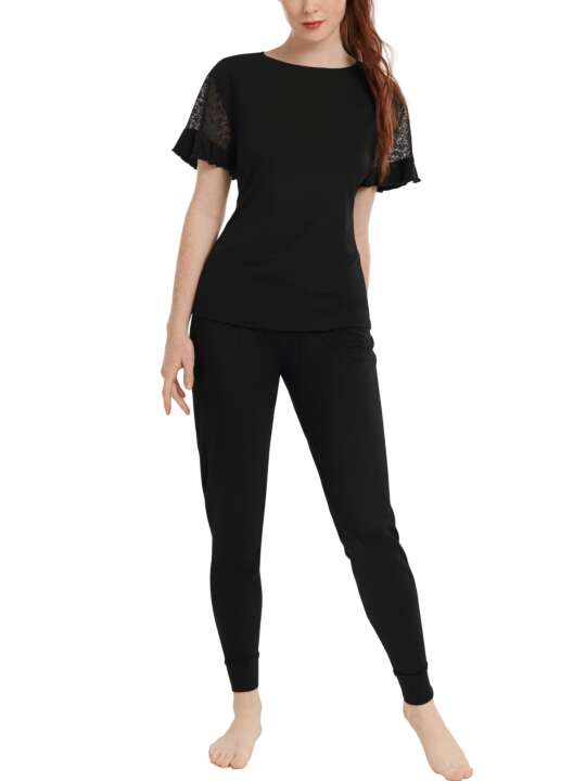 63452LI Pyjama tenue d'intérieur pantalon top manches courtes Smooth Lisca Cheek Noir face