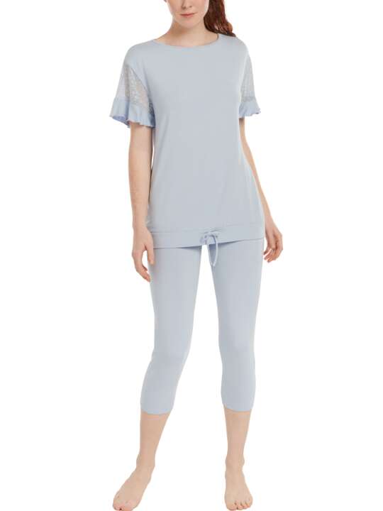 63453LI Pyjama tenue d'intérieur leggings top manches courtes Smooth Lisca Cheek Bleu Ciel face