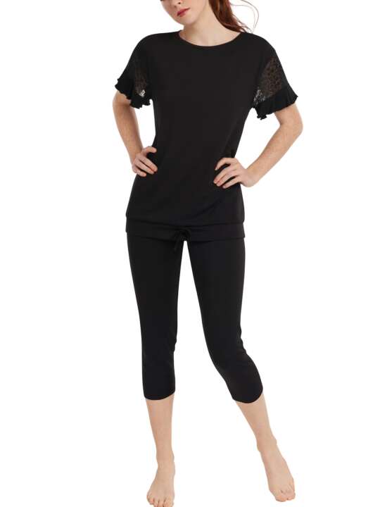 63453LI Pyjama tenue d'intérieur leggings top manches courtes Smooth Lisca Cheek Noir face