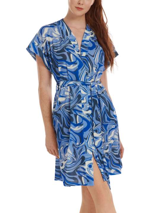 49534LI Short sleeve belted summer dress Palma Lisca Blue face