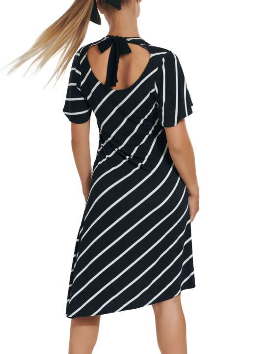 49525LI Asymmetric summer dress with short sleeves Rhodes Lisca Black face