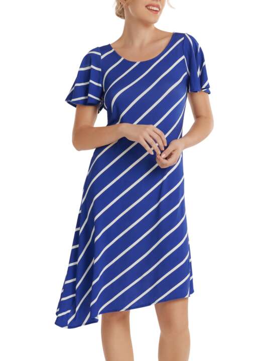 49525LI Robe estivale asymétrique manches courtes Rhodes Lisca Bleu face