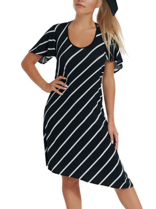 49525LI Asymmetric summer dress with short sleeves Rhodes Lisca Black face