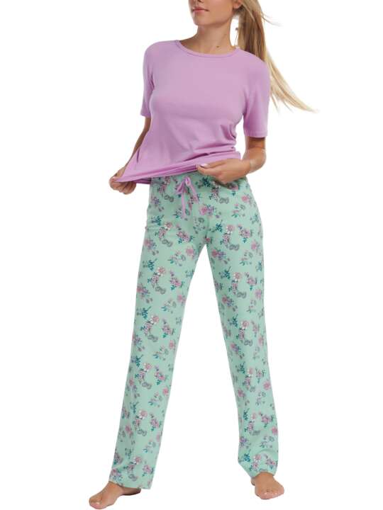 63455LI Pyjama tenue d'intérieur pantalon top manches courtes Posh Lisca Cheek Vert face