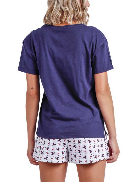 60156AD Pyjama short t-shirt Cute Teddy Admas Bleu Marine face