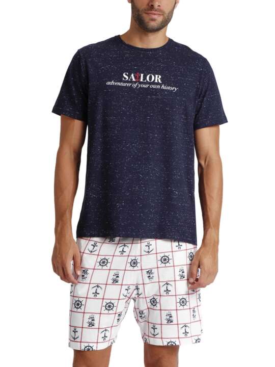 60269AD Pyjama short t-shirt Sailor Admas Bleu Marine face