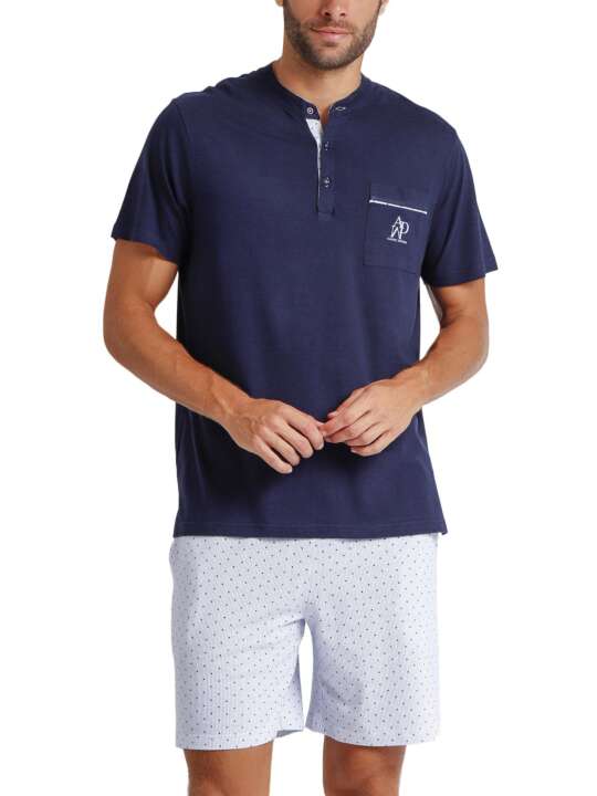 60252AD Pyjama short t-shirt Stripes And Dots Admas Bleu face