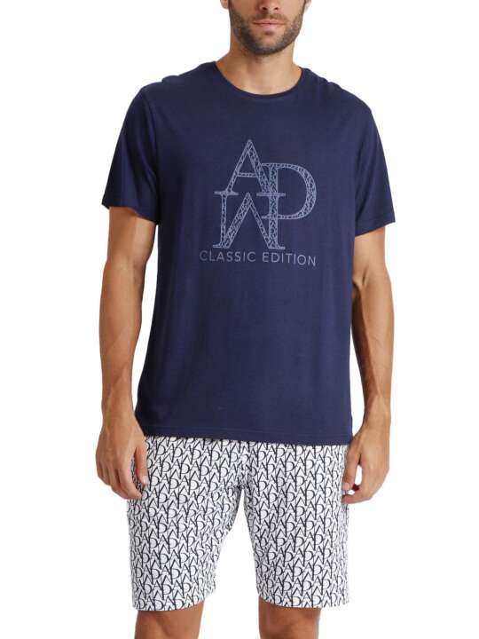 60254AD Pyjama short t-shirt Logo Soft Admas Bleu Marine face