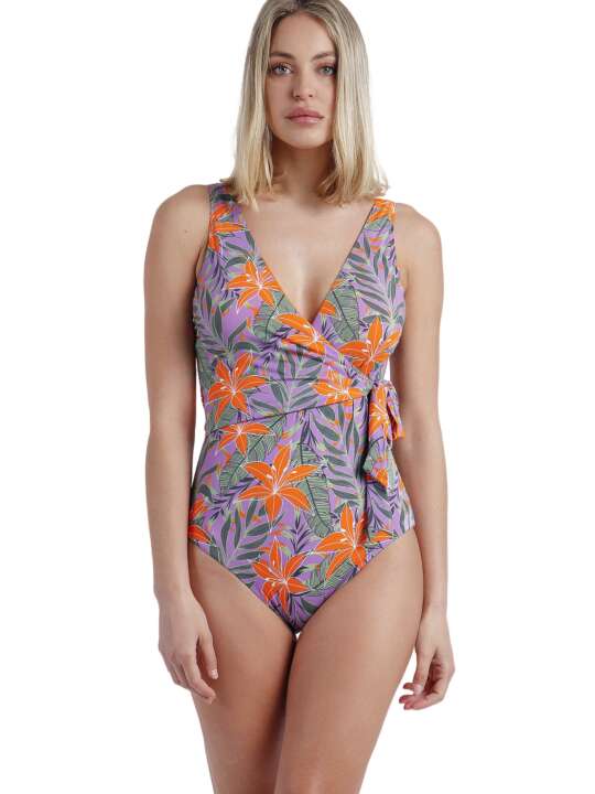 11388AD Maillot de bain 1 pièce préformé croisé Jungle Mauve Admas Violet face