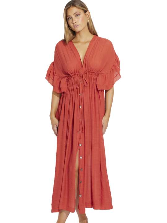 BC070SE Summer long dress with ruffles Mojito Selmark Mare Coral face