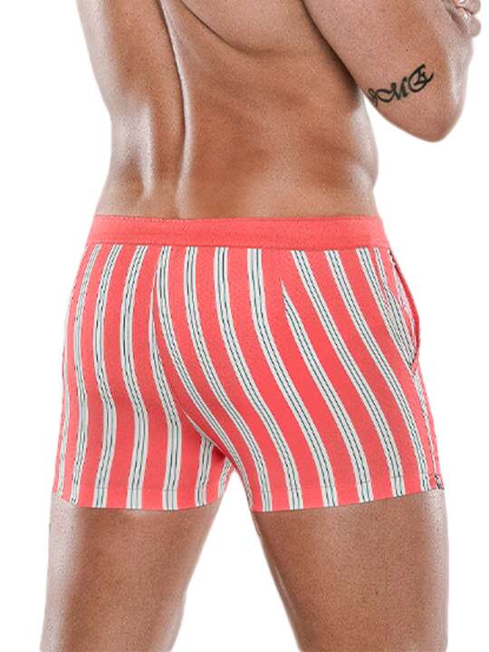 23034CO Swim shorts Retro Stripe Code22 Coral face