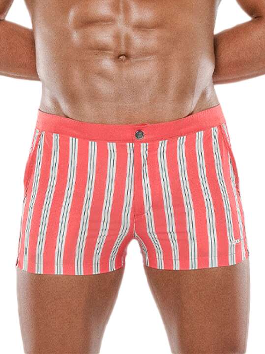 23034CO Short de bain Retro Stripe Code22 Corail face