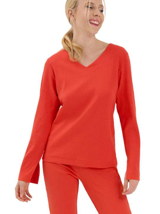 63461LI Haut pyjama top col V manches longues Lucky Lisca Cheek Orange face