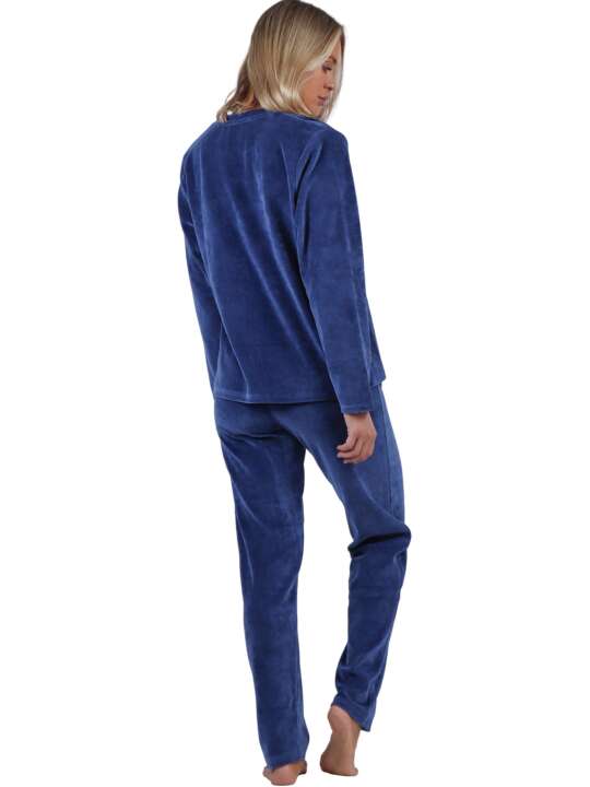 60208AD Pyjama velours pantalon top manches longues Cloudy Nights Admas Bleu face