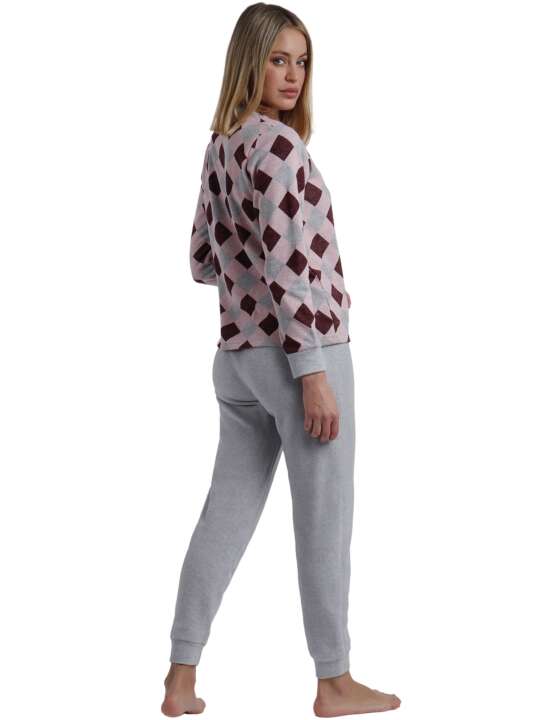 60211AD Pyjama tenue d'intérieur pantalon et haut manches longues Harlequin Admas Rose face