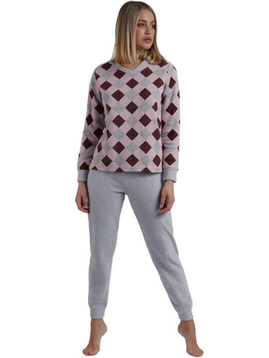 60211AD Pyjama tenue d'intérieur pantalon et haut manches longues Harlequin Admas Rose face