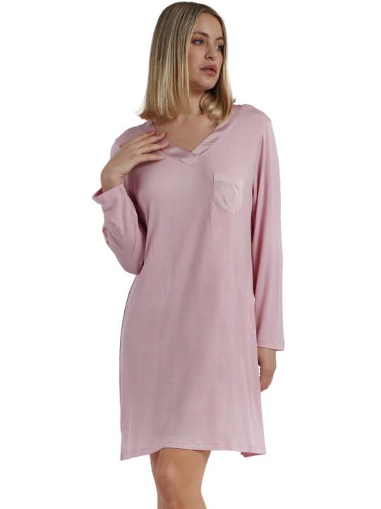 61179AD Chemise de nuit manches longues Satin Bands Admas Rose face