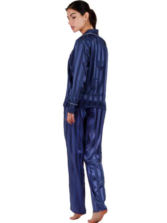 55838AD Pyjama tenue d'intérieur chemise et pantalon Satin Stripes Admas Bleu Marine face