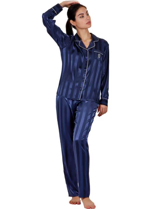 55838AD Pyjama tenue d'intérieur chemise et pantalon Satin Stripes Admas Bleu Marine face