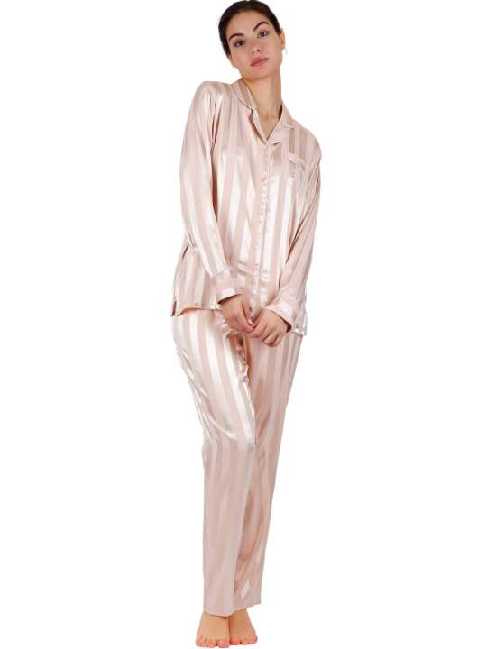 55838AD Pyjama tenue d'intérieur chemise et pantalon Satin Stripes Admas Rose face