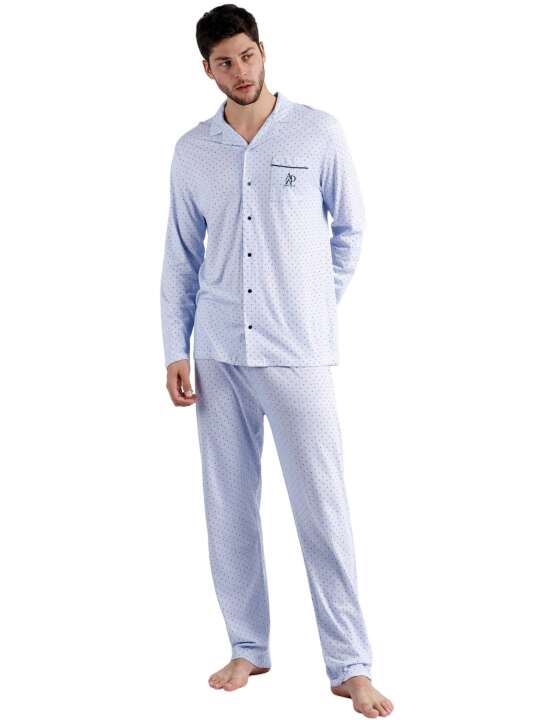 60310AD Pyjama tenue d'intérieur pantalon et chemise Stripes And Dots Admas Bleu face