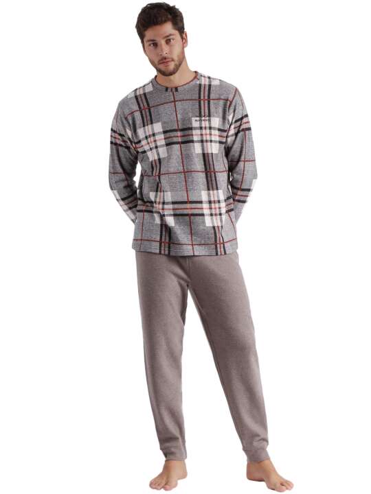 60294AD Pyjama tenue d'intérieur pantalon et haut manches longues Tartan Admas Marron face