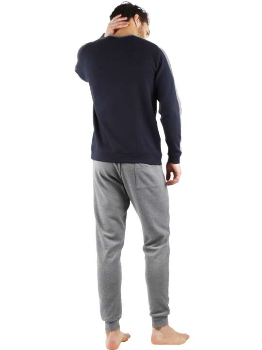 56540AD Pyjama tenue d'intérieur pantalon et haut manches longues Solid Admas Bleu Marine face