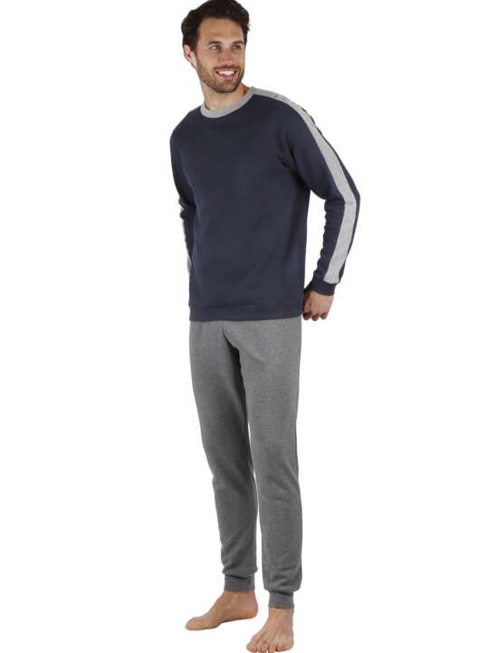 56540AD Pyjama tenue d'intérieur pantalon et haut manches longues Solid Admas Bleu Marine face