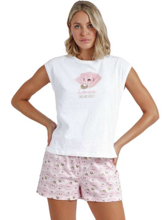 60114AD Pyjama tenue d'intérieur short t-shirt Sea World Admas Blanc face