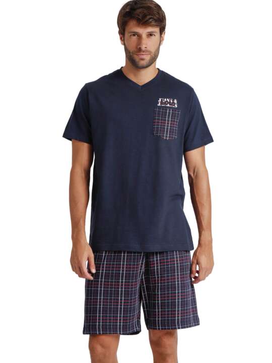 60966AD Pyjama short t-shirt col V JAndJ Lois Admas Bleu Marine face