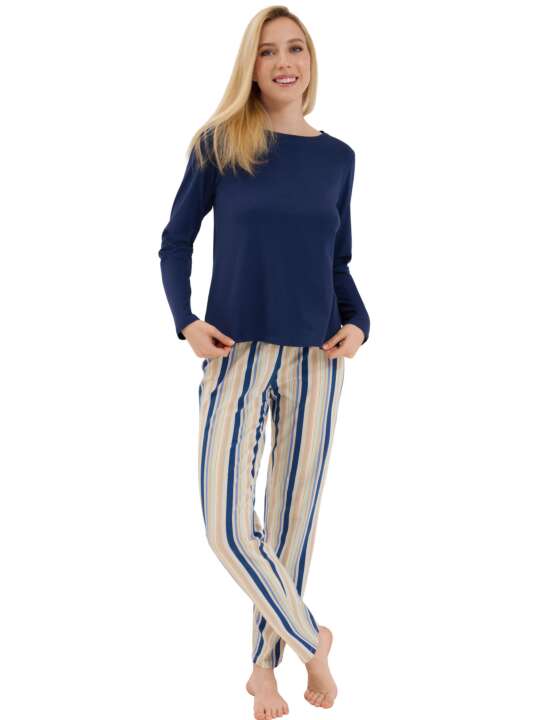 23401LI Pyjama tenue d'intérieur pantalon top manches longues Maxine Lisca Bleu face