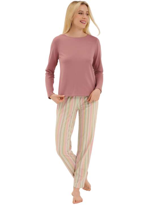 23401LI Pyjama tenue d'intérieur pantalon top manches longues Maxine Lisca Rose face