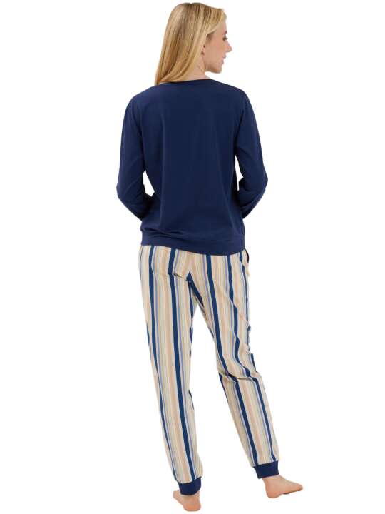 23402LI Pyjama tenue d'intérieur pantalon resserré top manches longues Maxine Lisca Bleu face