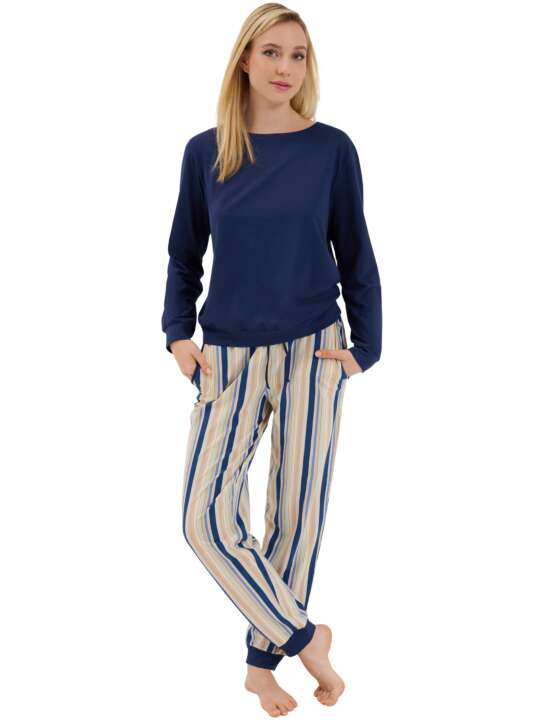 23402LI Pyjama tenue d'intérieur pantalon resserré top manches longues Maxine Lisca Bleu face