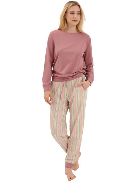 23402LI Pyjama tenue d'intérieur pantalon resserré top manches longues Maxine Lisca Rose face