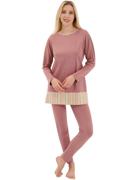 23403LI Pyjama tenue d'intérieur leggings tunique manches longues Maxine Lisca Rose face