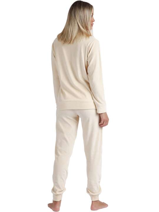 56191AD Pyjama tenue d'intérieur pantalon veste zippée Soft Home Admas Beige face